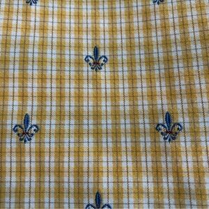 Yellow Plaid Fabric with Fleur-de-Lis Pattern
